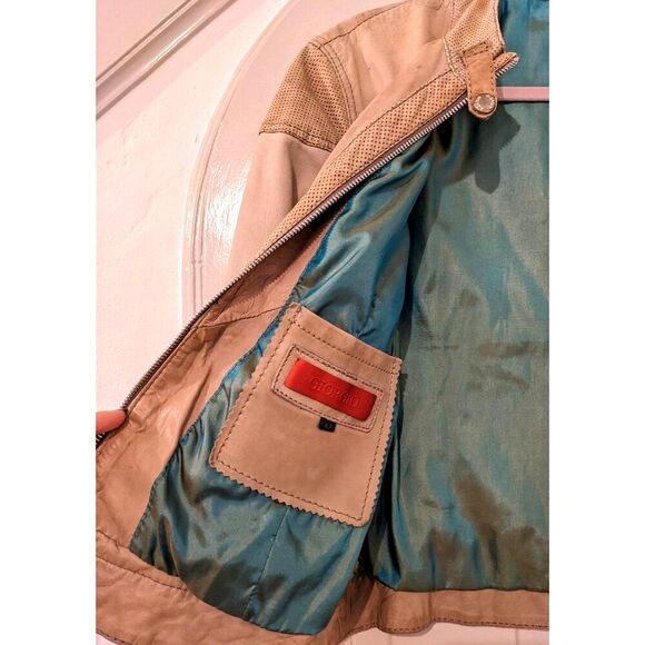 Vintage GIORGIO CUIRS Beige Leather Flight Jacket / Bomber, Sz 4 / 6 - Picture 9 of 16
